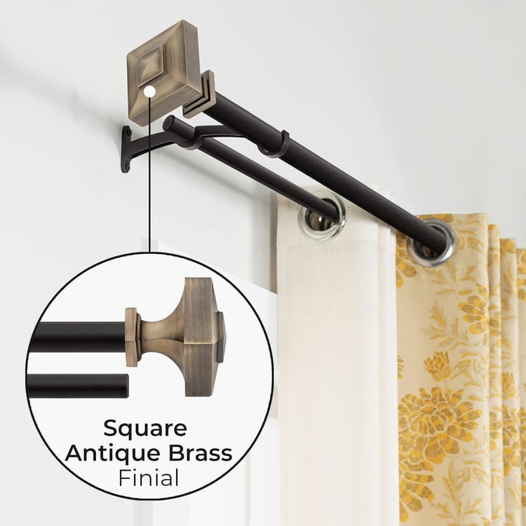 DECO WINDOW Premium Extendable Double Curtain Rods - 19mm, Antique Brass (36-66in)