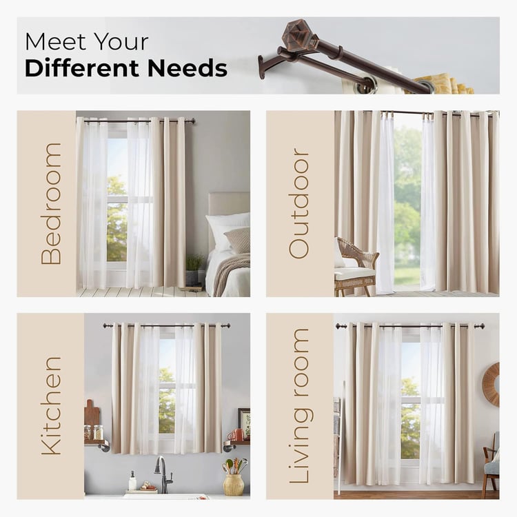 DECO WINDOW Premium Extendable Double Curtain Rods - 19mm, Brown (36-66in)