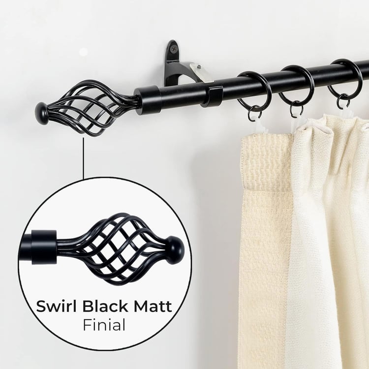 DECO WINDOW Premium Extendable Single Curtain Rod - 19mm, Black Matt (36-66in)