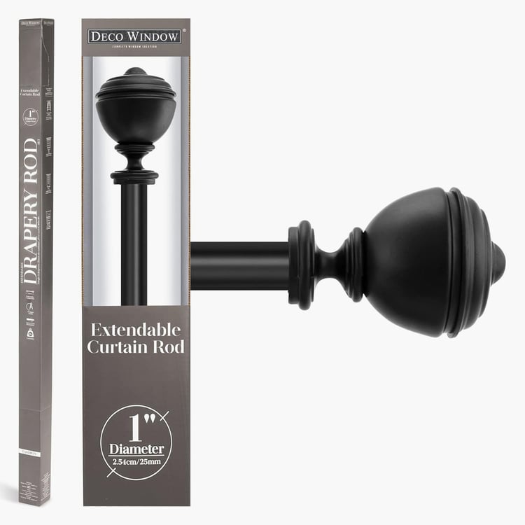 DECO WINDOW Premium Extendable Single Curtain Rod - 25mm, Black (36-66in)