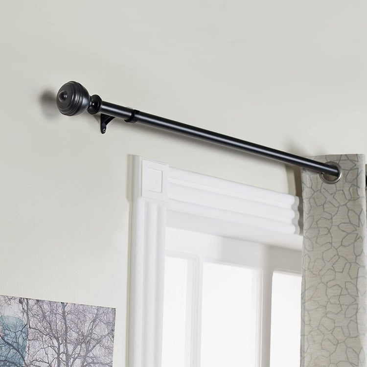 DECO WINDOW Premium Extendable Single Curtain Rod - 25mm, Black (36-66in)