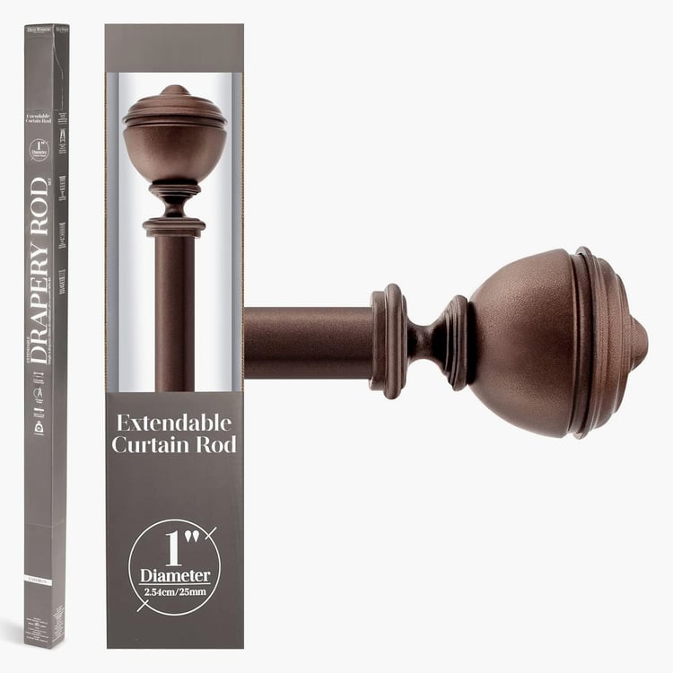 DECO WINDOW Premium Extendable Single Curtain Rod - 25mm, Brown (36-66in)