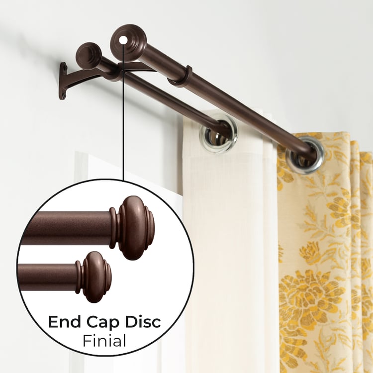 DECO WINDOW Adjustable Double Curtain Rod - 25mm, Brown (52" to 144")