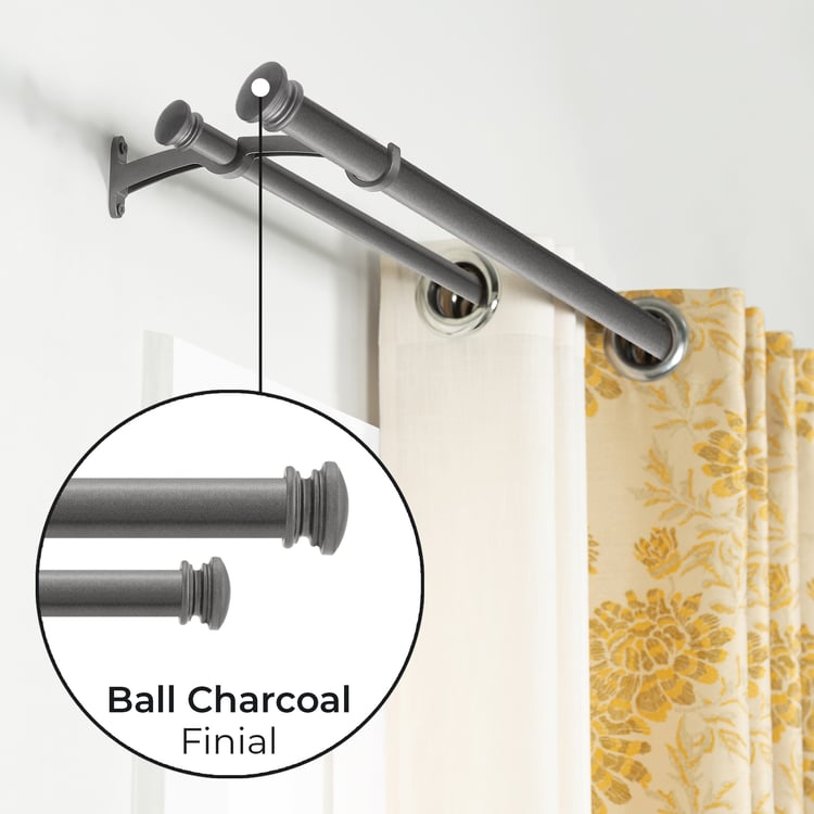 DECO WINDOW Extendable Double Curtain Rod - 25mm, Charcoal (36"-66")