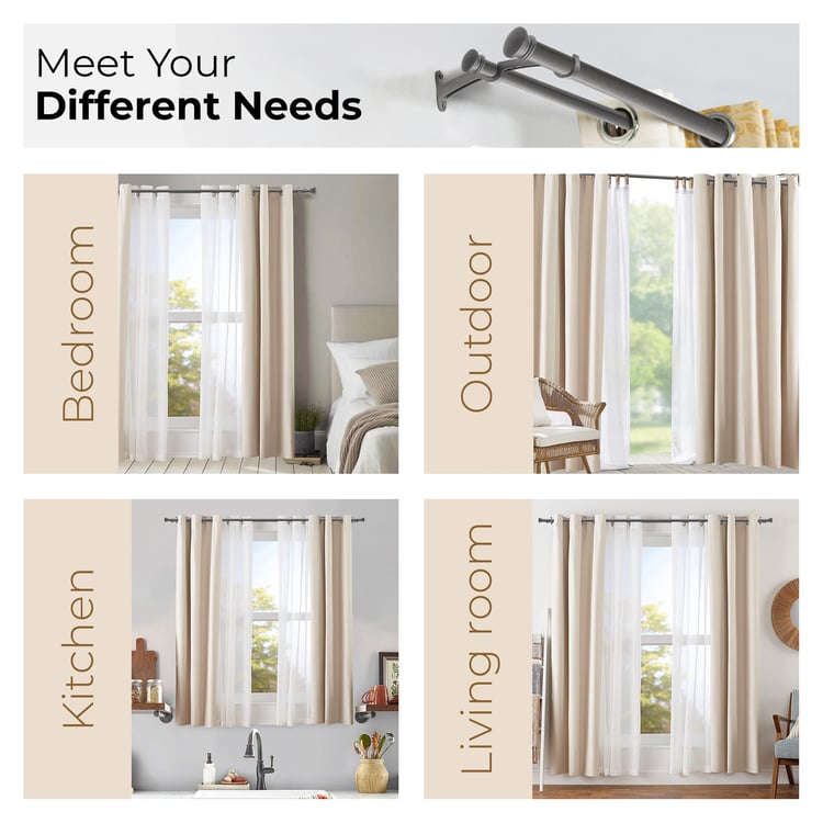 DECO WINDOW Extendable Double Curtain Rod - 25mm, Charcoal (36"-66")