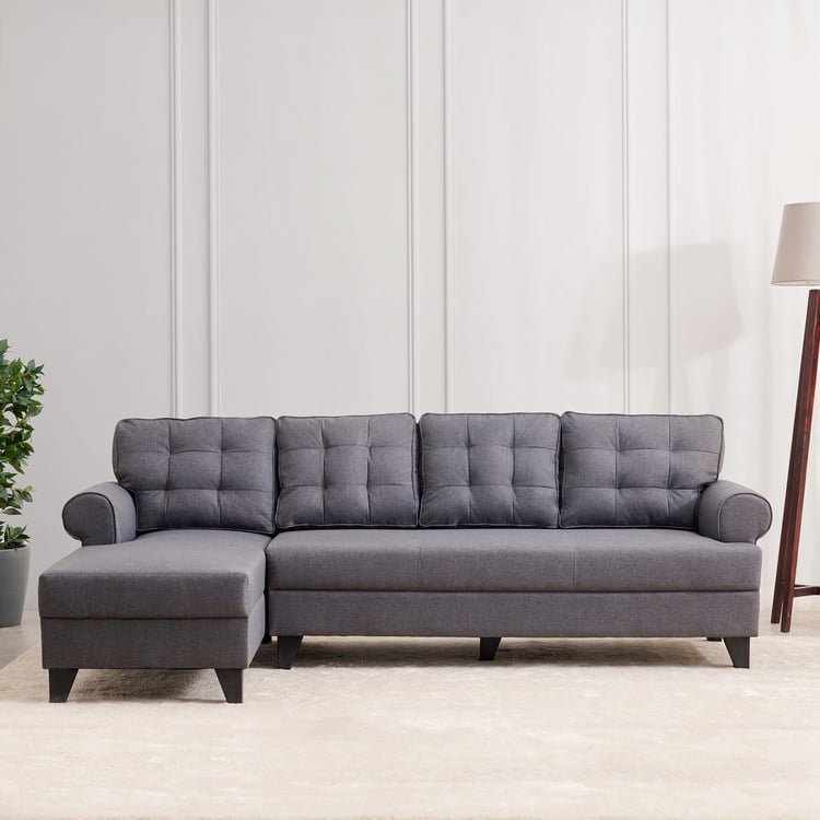 Helios California Fabric 3-Seater Sofa with Left Chaise - Grey