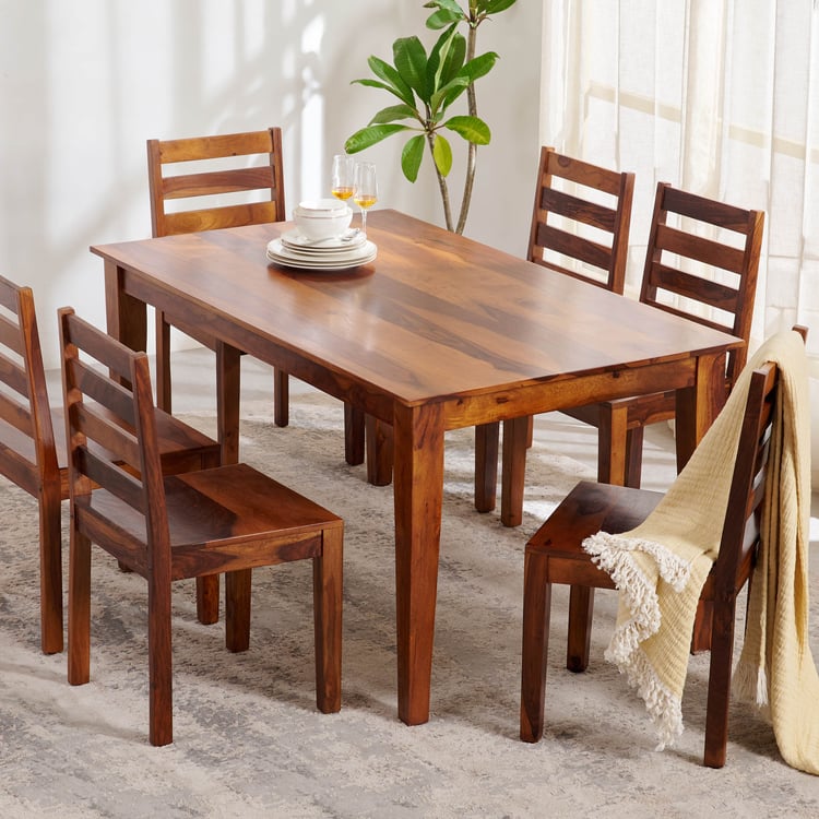 Helios Easter Sheesham Wood 6-Seater Dining Set with Chairs - Brown