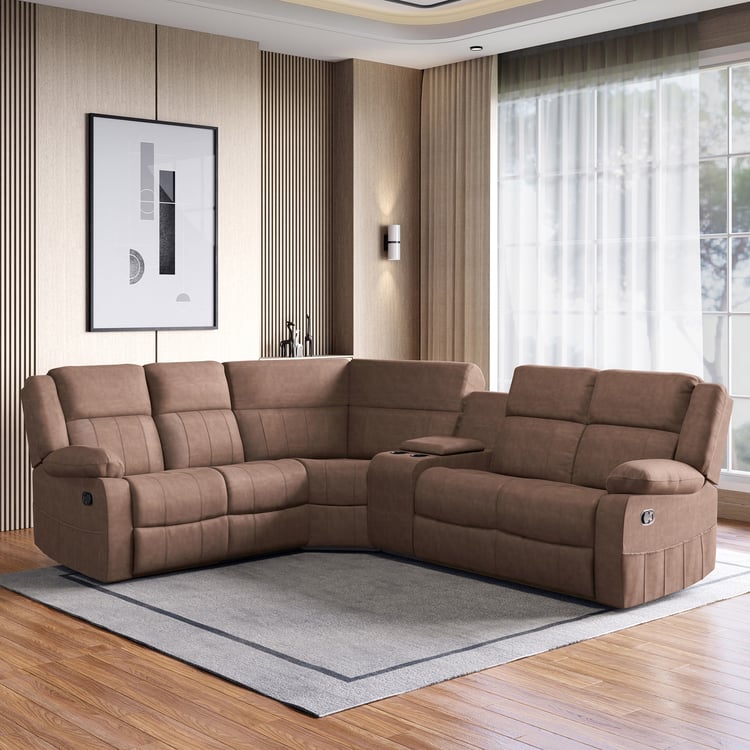 Denver Fabric 5-Seater Manual Recliner Set - Brown