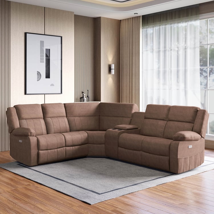 Denver Fabric 5-Seater Electric Recliner Set - Brown