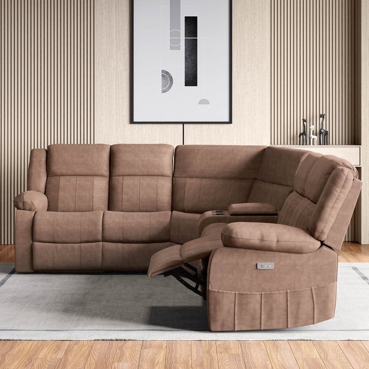 Denver Fabric 5-Seater Electric Recliner Set - Brown