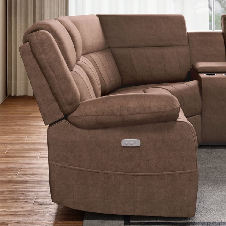 Denver Fabric 5-Seater Electric Recliner Set - Brown