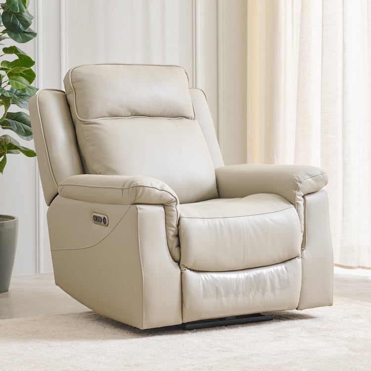 Oliver 1-Seater Half Leather Electric Recliner - Beige