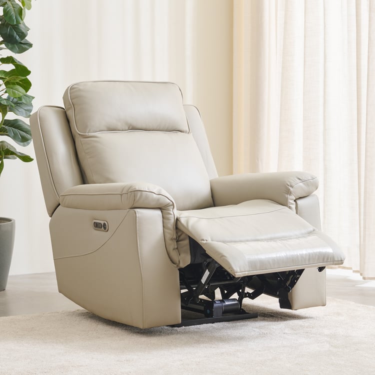 Oliver 1-Seater Half Leather Electric Recliner - Beige