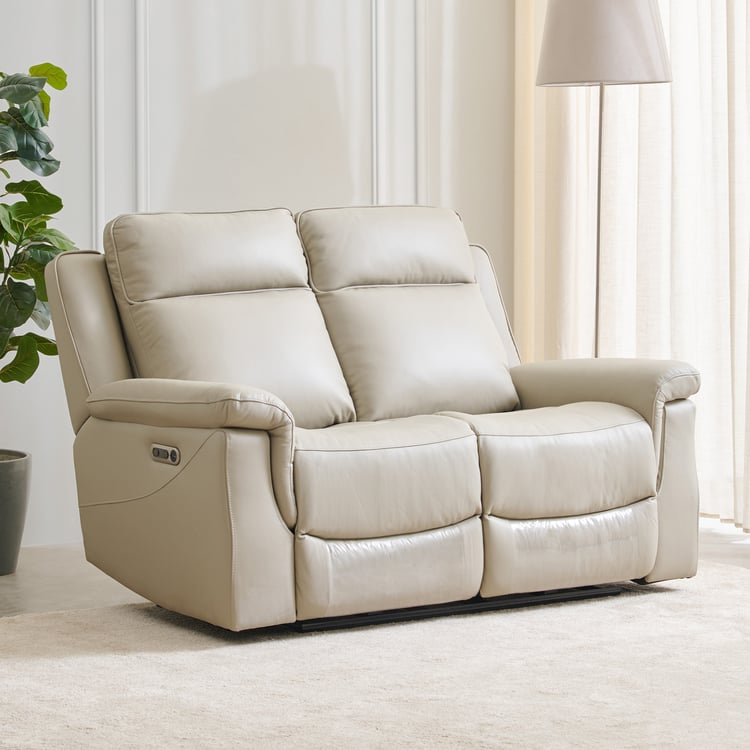 Oliver 2-Seater Half Leather Electric Recliner - Beige