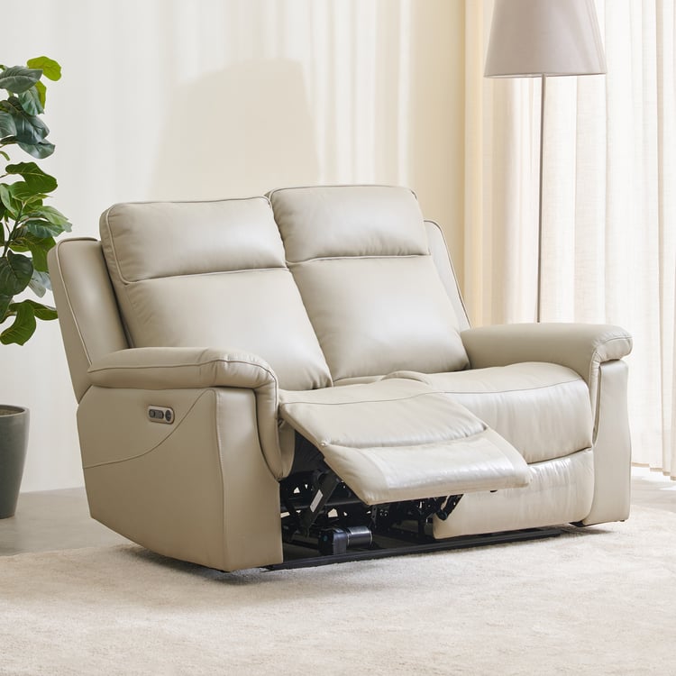 Oliver 2-Seater Half Leather Electric Recliner - Beige