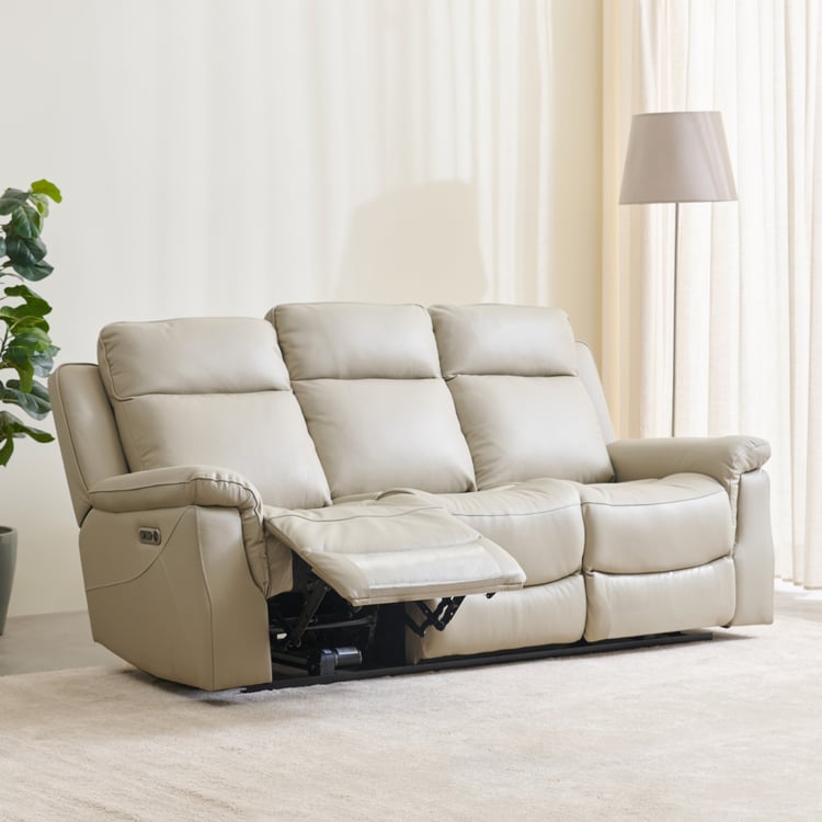 Oliver Half Leather 3-Seater Electric Recliner - Beige