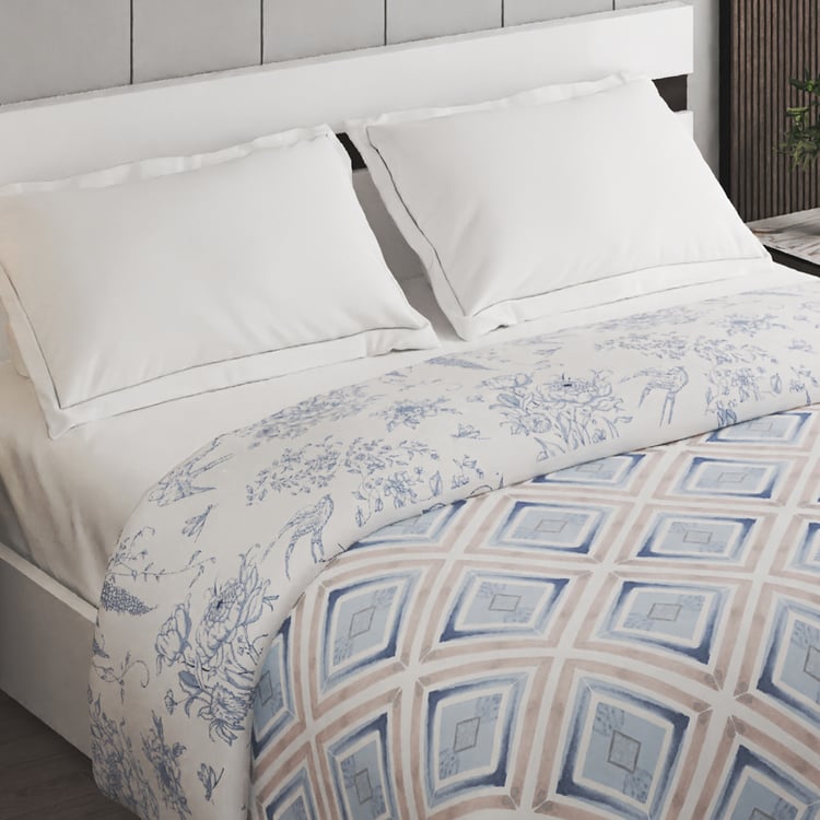 Oxford Seafoam Cotton Printed Reversible Double Comforter