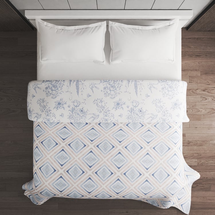 Oxford Seafoam Cotton Printed Reversible Double Comforter