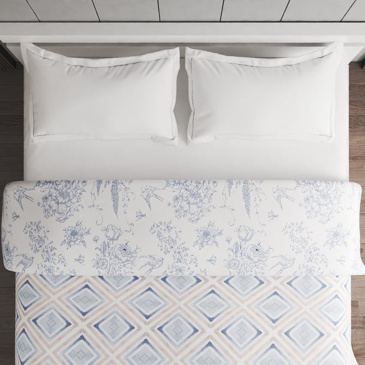 Oxford Seafoam Cotton Printed Reversible Double Comforter