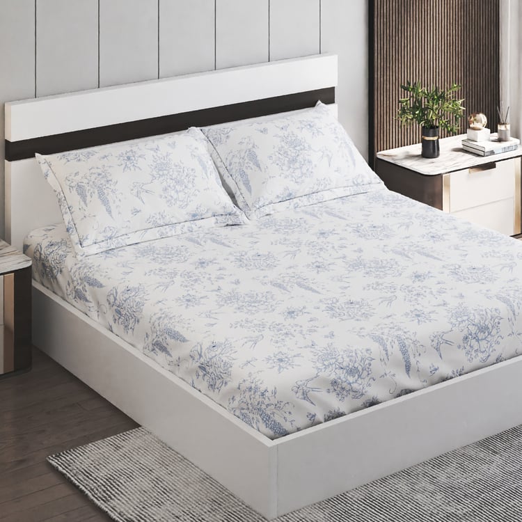 Oxford Mist Cotton 200TC Printed 3Pcs King Fitted Bedsheet Set