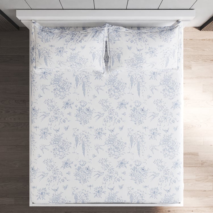 Oxford Mist Cotton 200TC Printed 3Pcs King Fitted Bedsheet Set