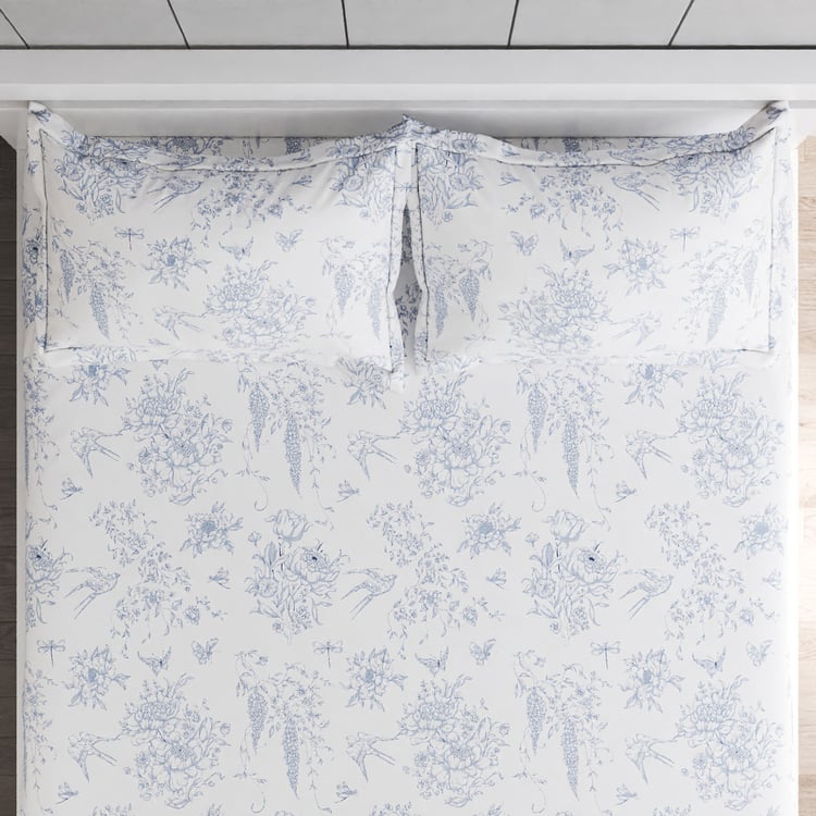 Oxford Mist Cotton 200TC Printed 3Pcs King Fitted Bedsheet Set