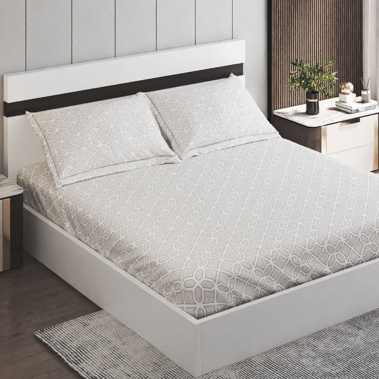 Oxford Pebble Cotton 200TC Printed 3Pcs King Fitted Bedsheet Set