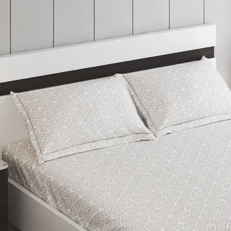 Oxford Pebble Cotton 200TC Printed 3Pcs King Fitted Bedsheet Set