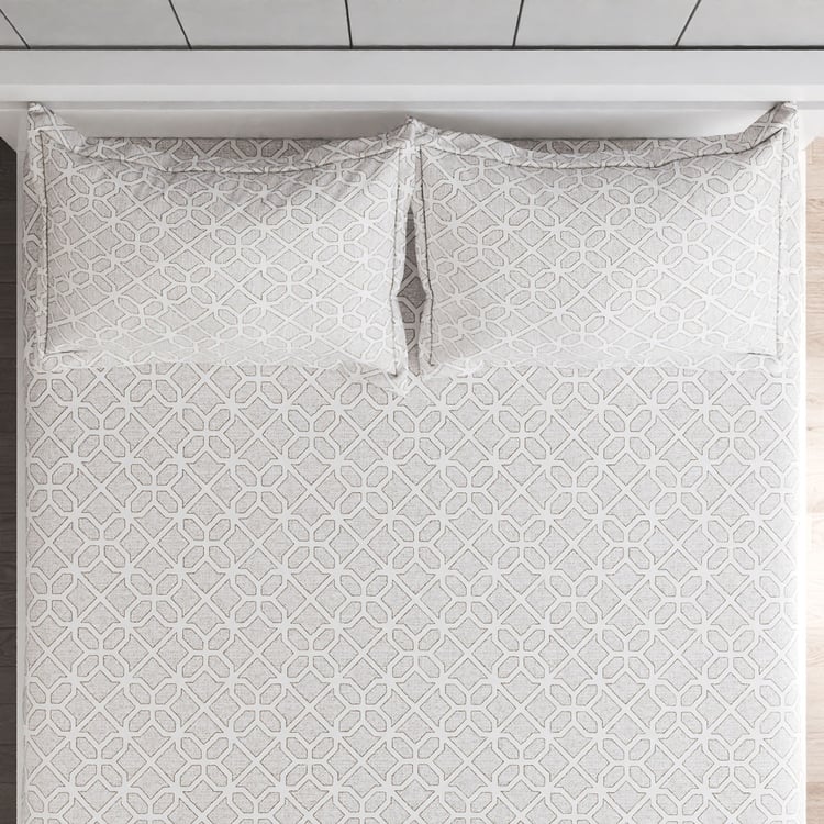 Oxford Pebble Cotton 200TC Printed 3Pcs King Fitted Bedsheet Set