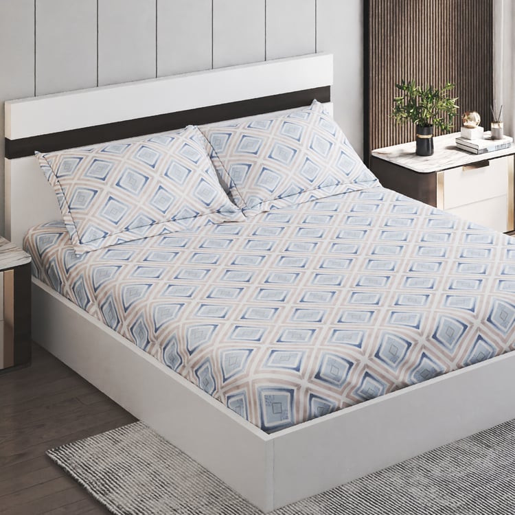 Oxford Seafoam Cotton 200TC Printed 3Pcs King Fitted Bedsheet Set