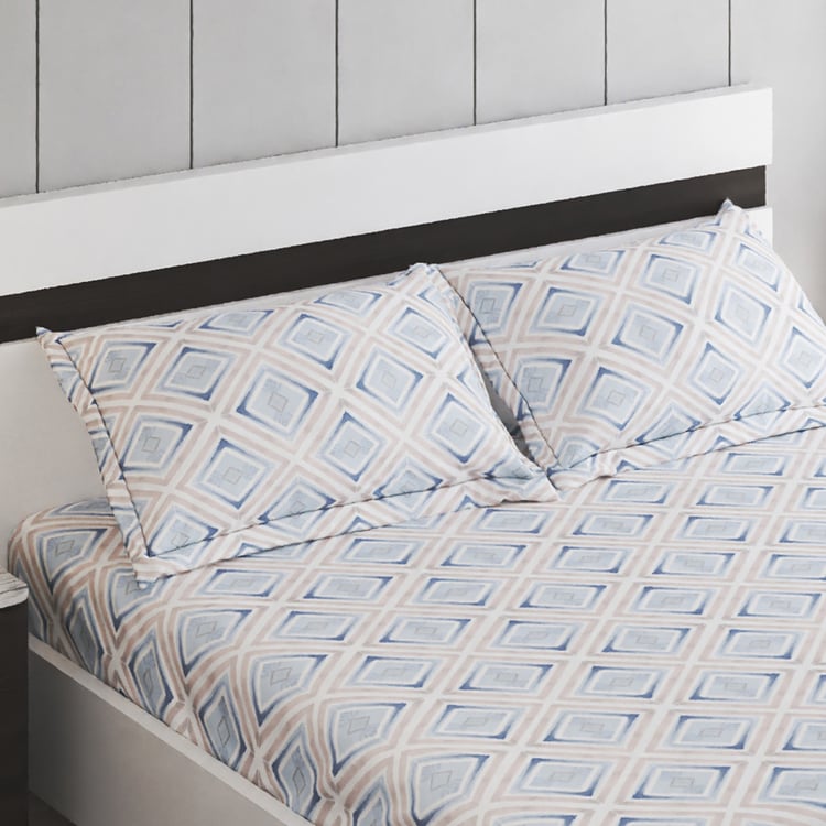 Oxford Seafoam Cotton 200TC Printed 3Pcs Super King Bedsheet Set