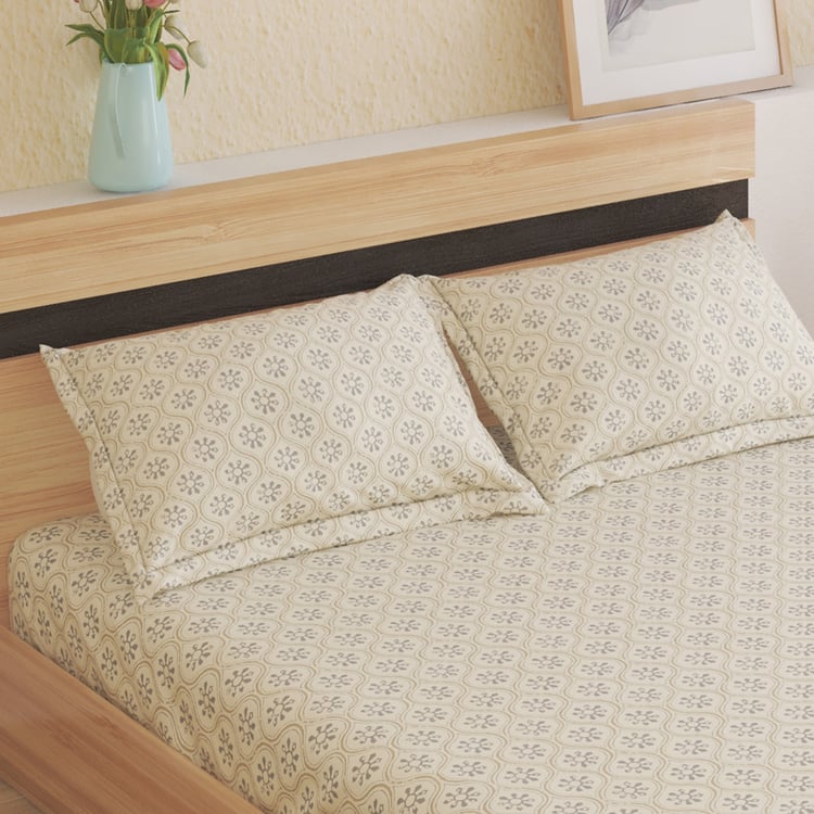 Oxford Shell Cotton 200TC Printed 3Pcs Super King Bedsheet Set