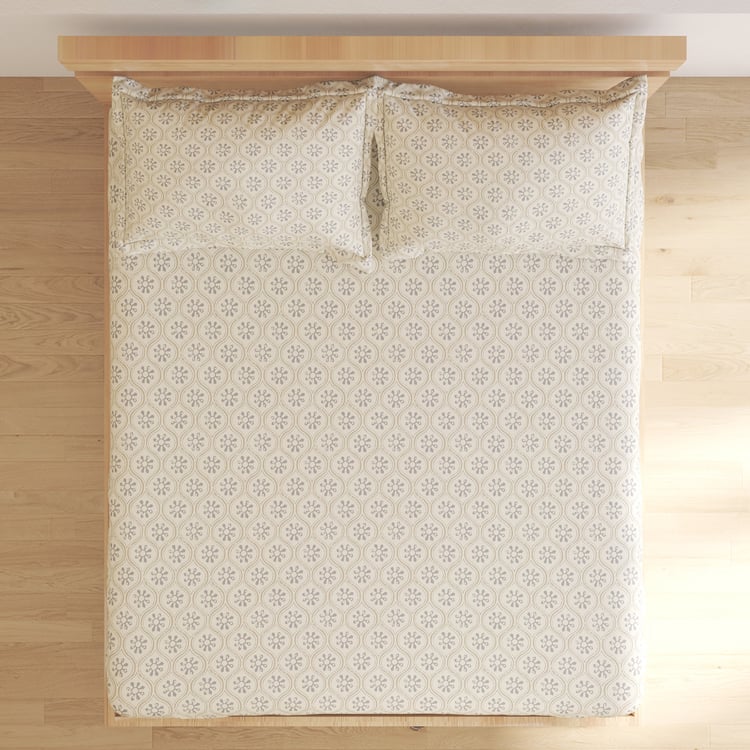 Oxford Shell Cotton 200TC Printed 3Pcs Super King Bedsheet Set