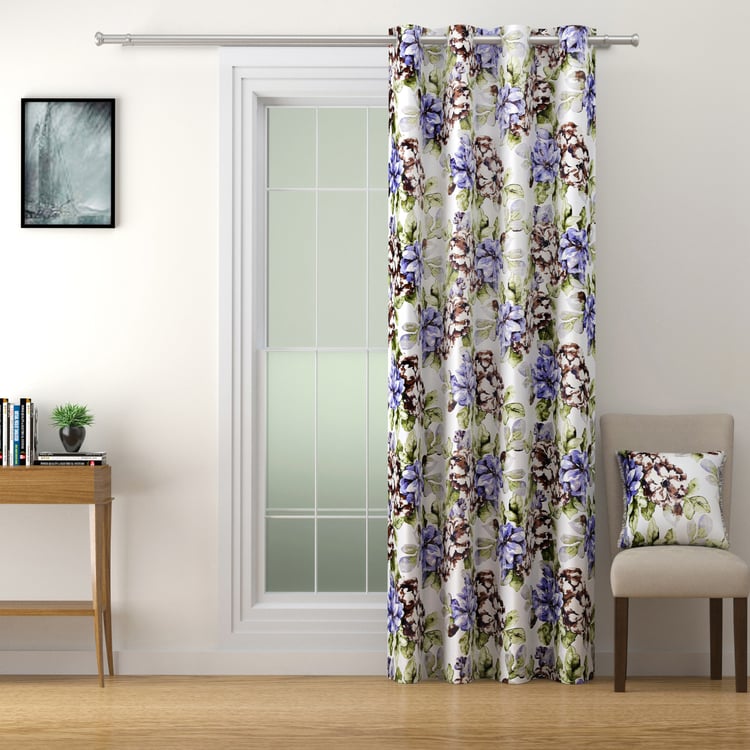 SWAYAM Omega Floral Print Room-Darkening Door Curtain - White