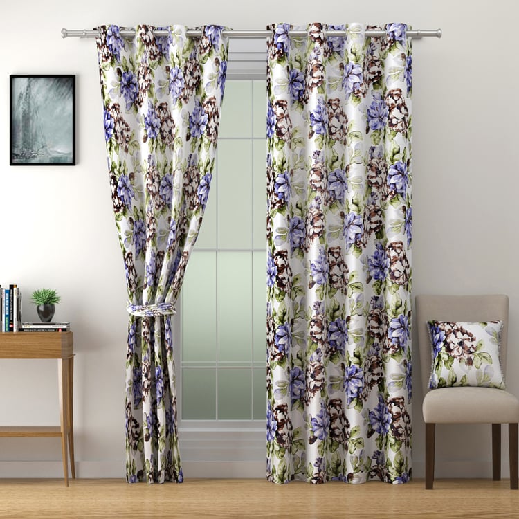 SWAYAM Omega Floral Print Room-Darkening Door Curtain - White