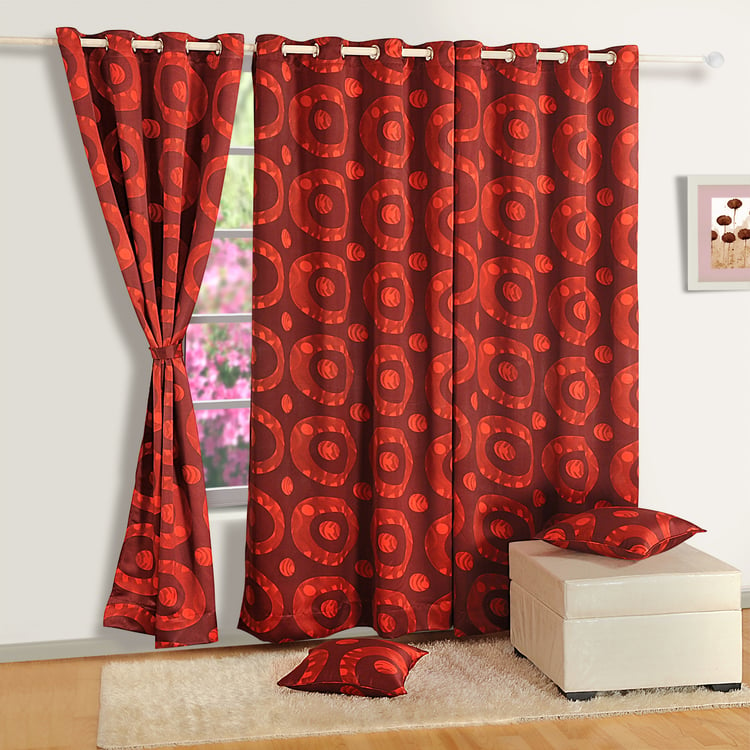 SWAYAM Sigma Printed Room-Darkening Door Curtain - Red