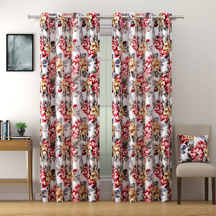 SWAYAM Omega Set of 2 Floral Print Room Darkening Door Curtains