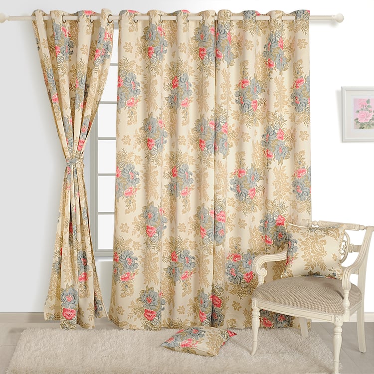 SWAYAM Zinnia Set of 2 Floral Print Room Darkening Door Curtains