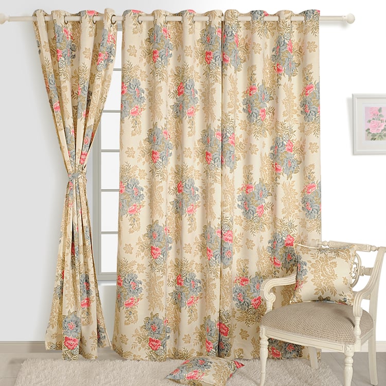 SWAYAM Zinnia Set of 2 Floral Print Room Darkening Door Curtains