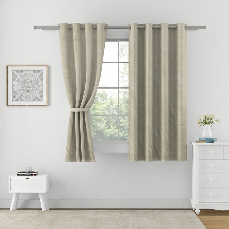 SWAYAM Jacquard Blackout Window Curtain - Beige