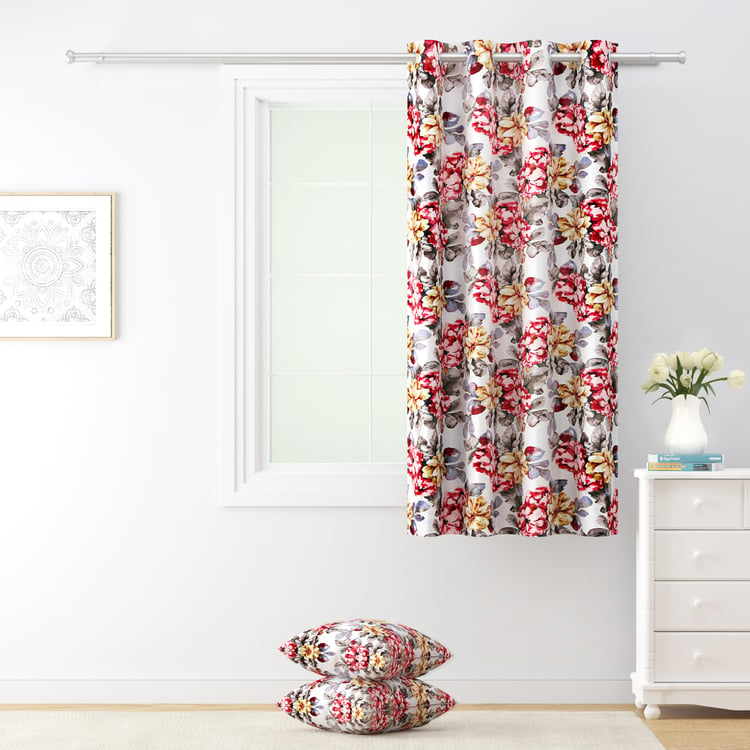 SWAYAM Omega Floral Print Room Darkening Window Curtain - White