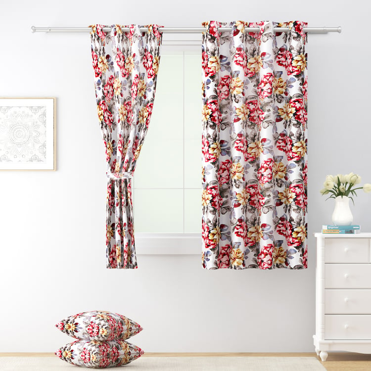 SWAYAM Omega Floral Print Room Darkening Window Curtain - White