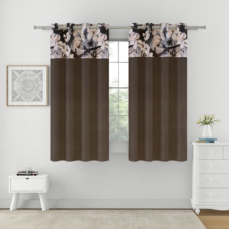 SWAYAM Omega Set of 2 Printed Blackout Window Curtains - Brown