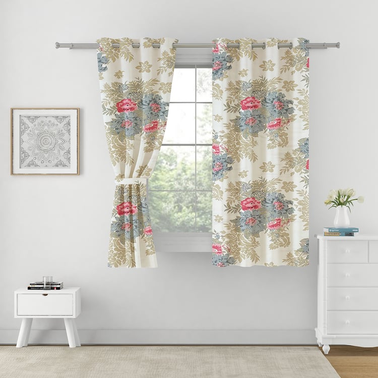 SWAYAM Zinnia Set of 2 Printed Room Darkening Window Curtains