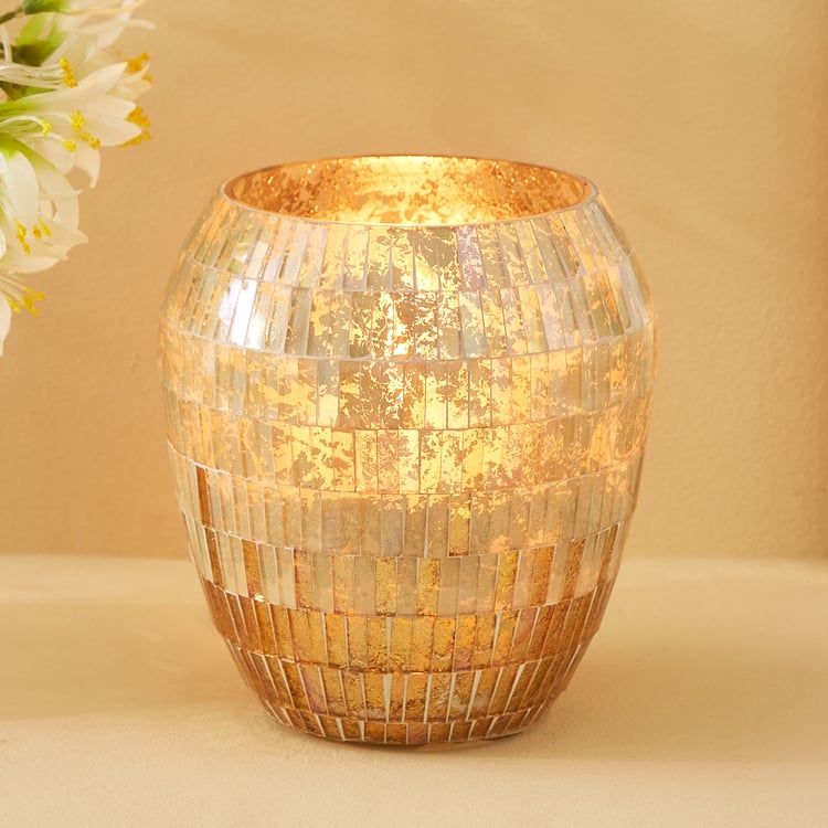 Mabel Kamal Glass Mosaic Hurricane Candle Holder - Large