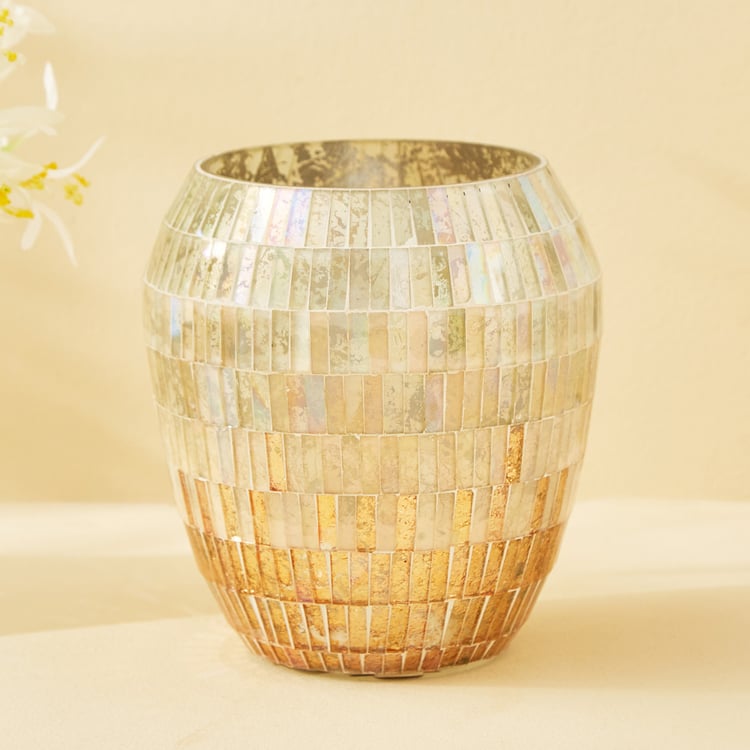 Mabel Kamal Glass Mosaic Hurricane Candle Holder - Large