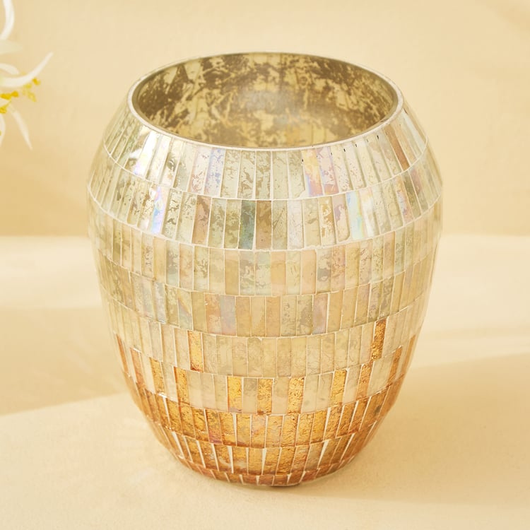 Mabel Kamal Glass Mosaic Hurricane Candle Holder - Large