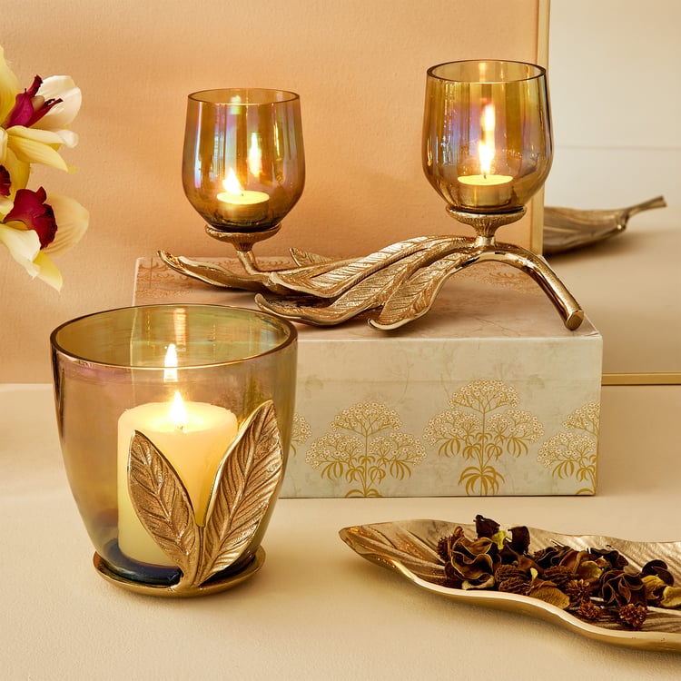 Hoovu Jade Metal Decorative Leaf Platter