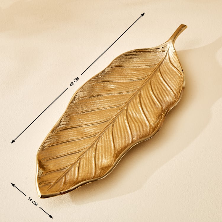 Hoovu Jade Metal Decorative Leaf Platter