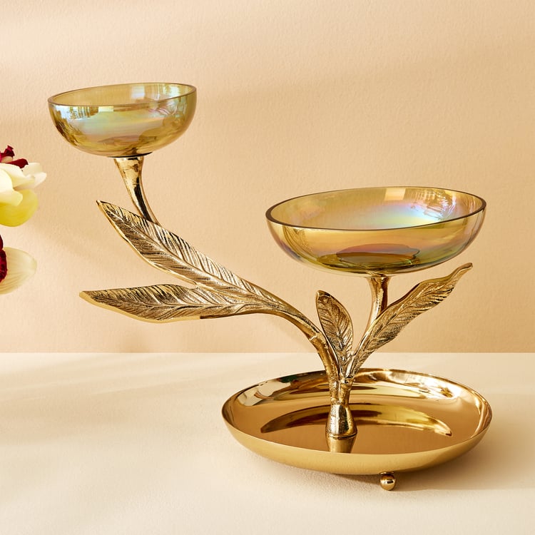 Hoovu Jade Glass Jewellery Stand with Leaf Plate